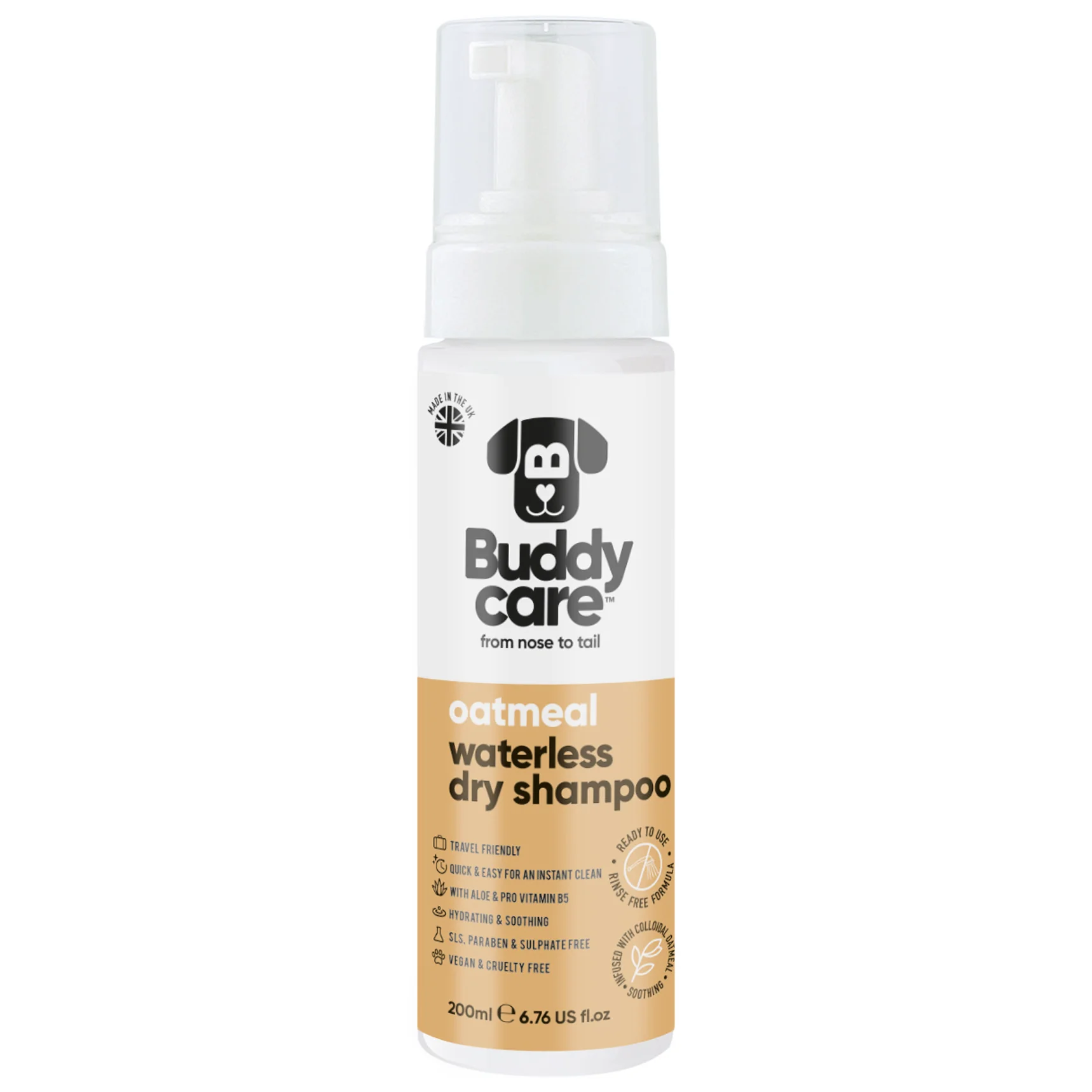 BuddyCareDogDryShampooOatmeal200mlFoam_F_120mm_888a0b72-2a5e-45cd-bfa3-4a5004384ab4